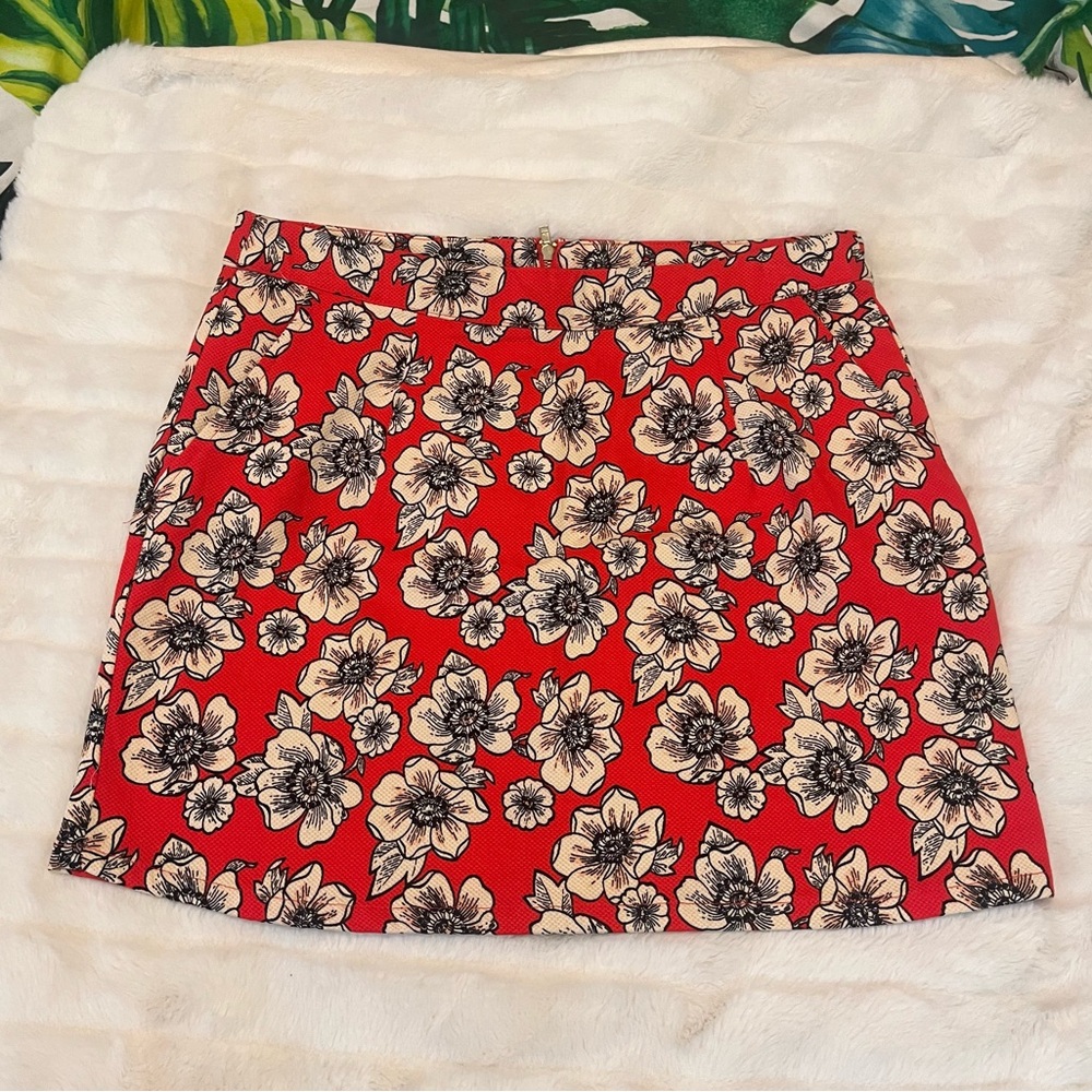 Forever 21 Red Cream Floral Pocket Spring Summer Casual High Rise Mini Skirt